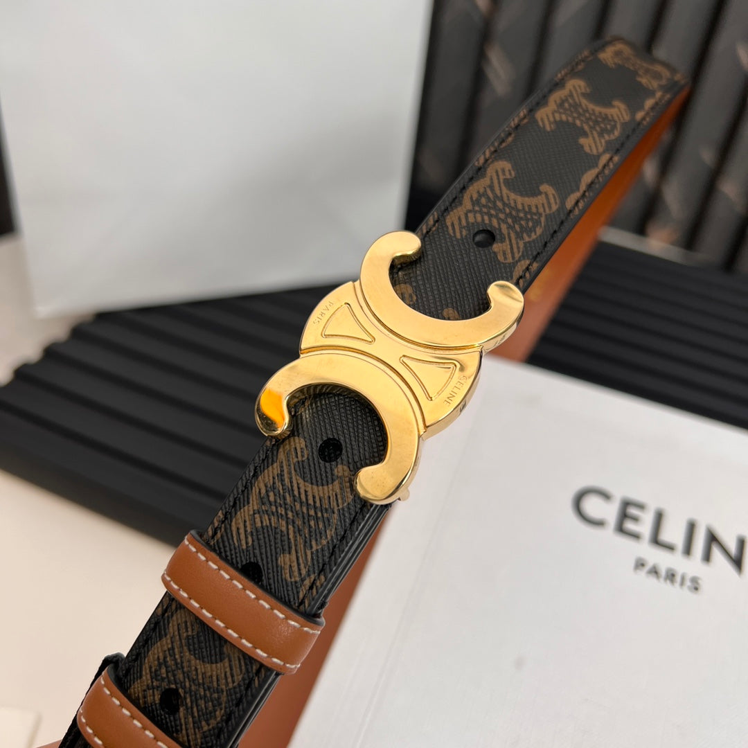 CEL 25mm Triomphe Belt in Taurillon Black Brown Canvas 176293