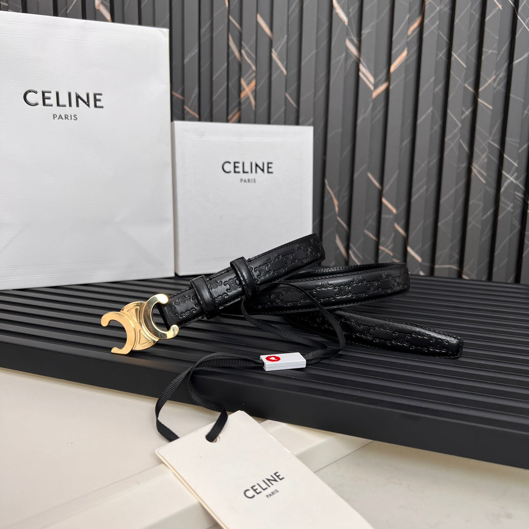 CEL 25mm Triomphe Belt in Taurillon Black Embossed Leather 176289