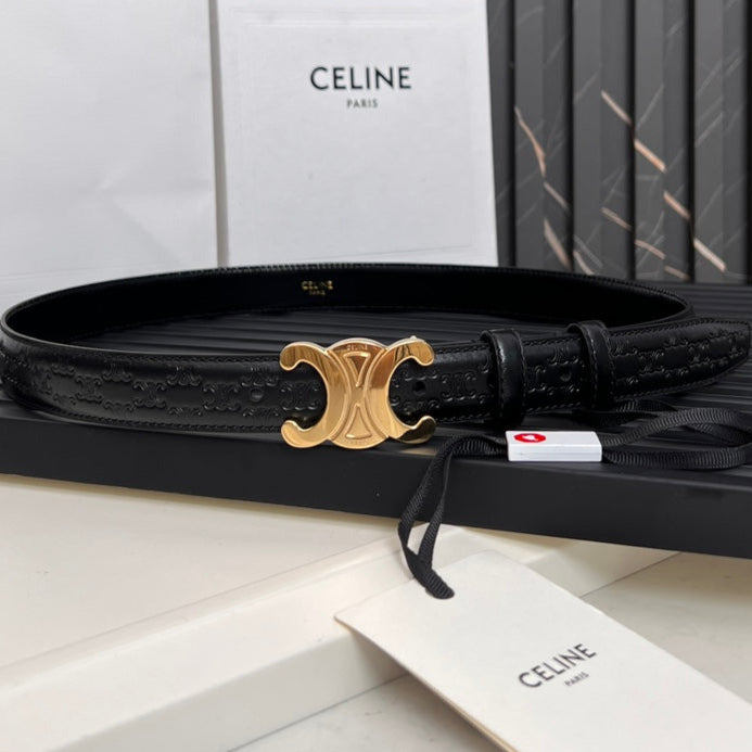 CEL 25mm Triomphe Belt in Taurillon Black Embossed Leather 176289