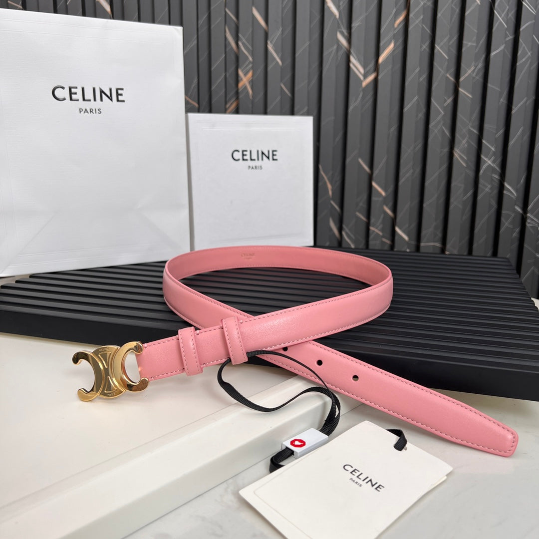 CEL 25mm Medium Triomphe Belt in Taurillon Pink Leather 176286