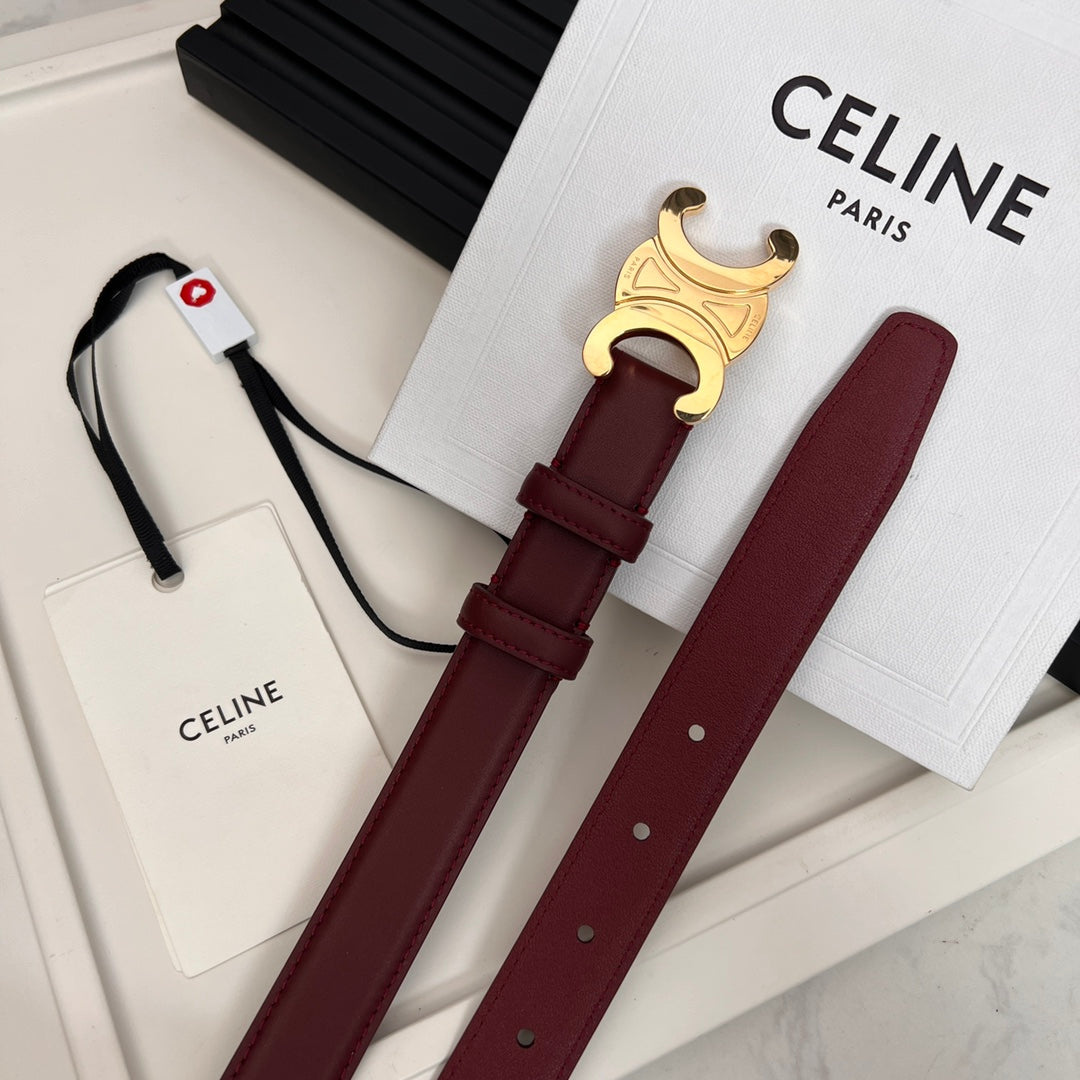 CEL 25mm Medium Triomphe Belt in Taurillon Light Burgundy Leather 176285