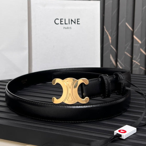 CEL 25mm Medium Triomphe Belt in Taurillon Black Leather 176283