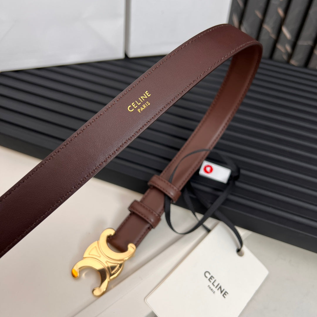 CEL 25mm Medium Triomphe Belt in Taurillon Chestnut Leather 176287