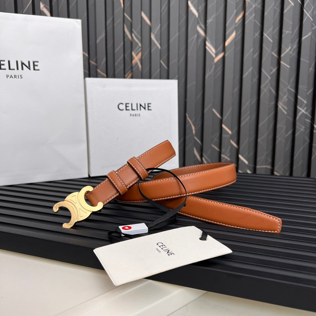 CEL 25mm Medium Triomphe Belt in Taurillon Brown Leather 176284