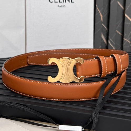 CEL 25mm Medium Triomphe Belt in Taurillon Brown Leather 176284