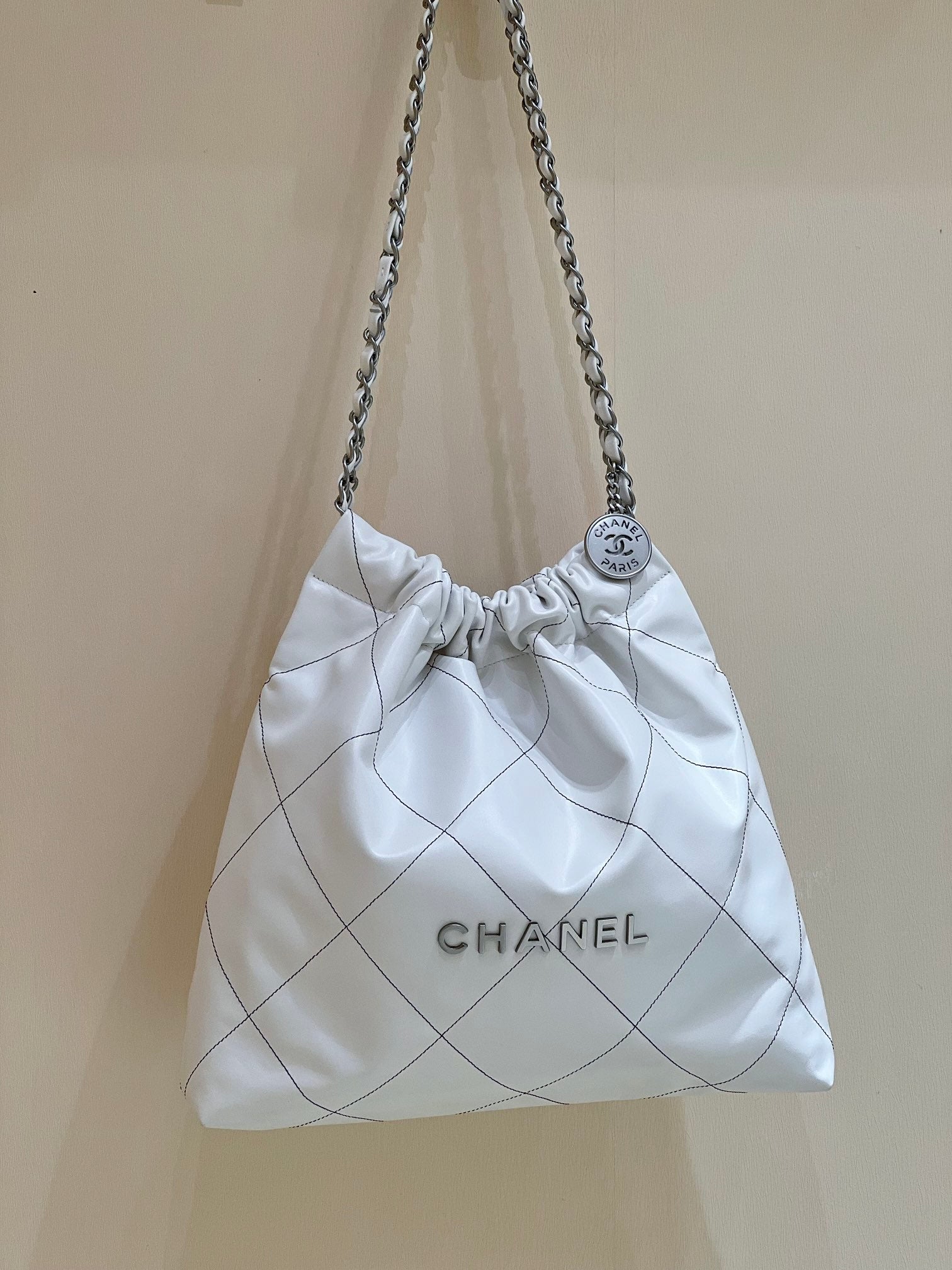 CC 22 Hobo White Black Calfskin Silver Hardware