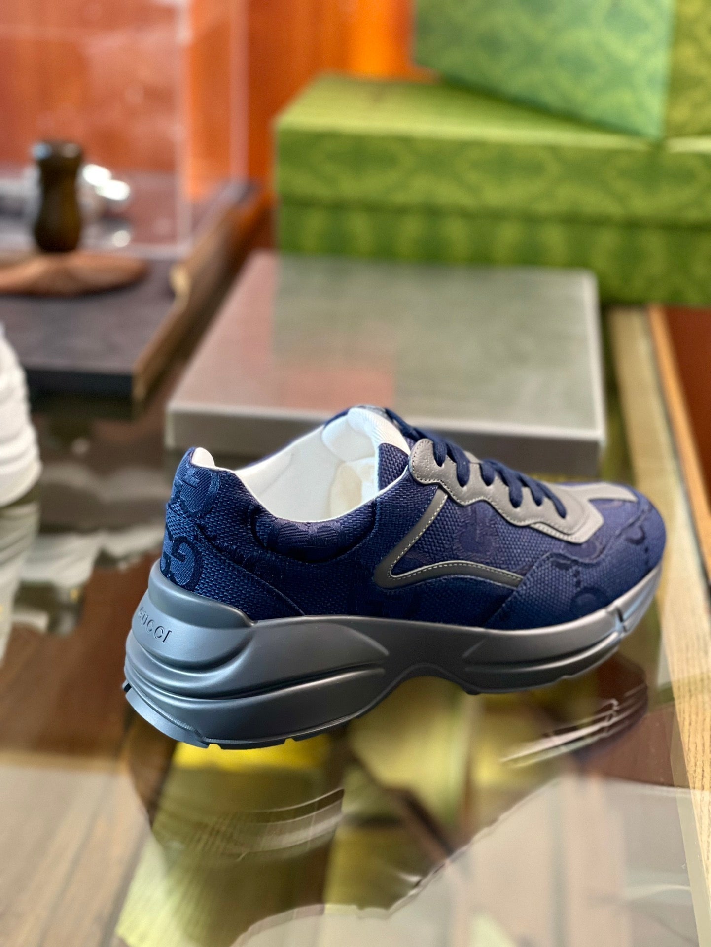 GG Men's Rhyton Sneaker Technical Knit Cowhide 524507