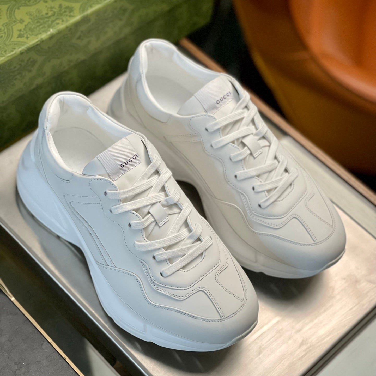 GG Men's Rhyton Sneaker White Cowhide 524509