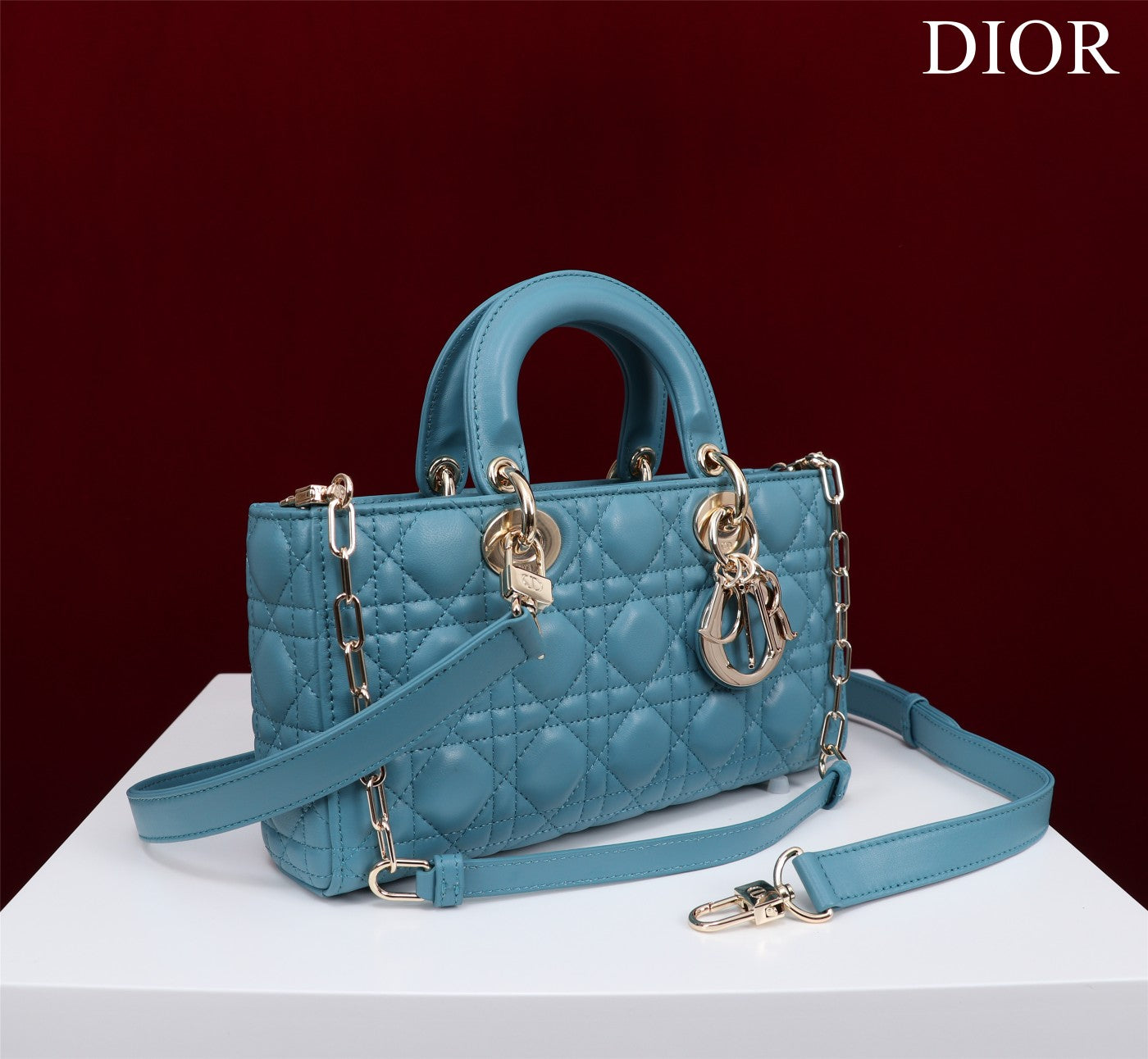 medium lady d-joy 26 cerulean lambskin