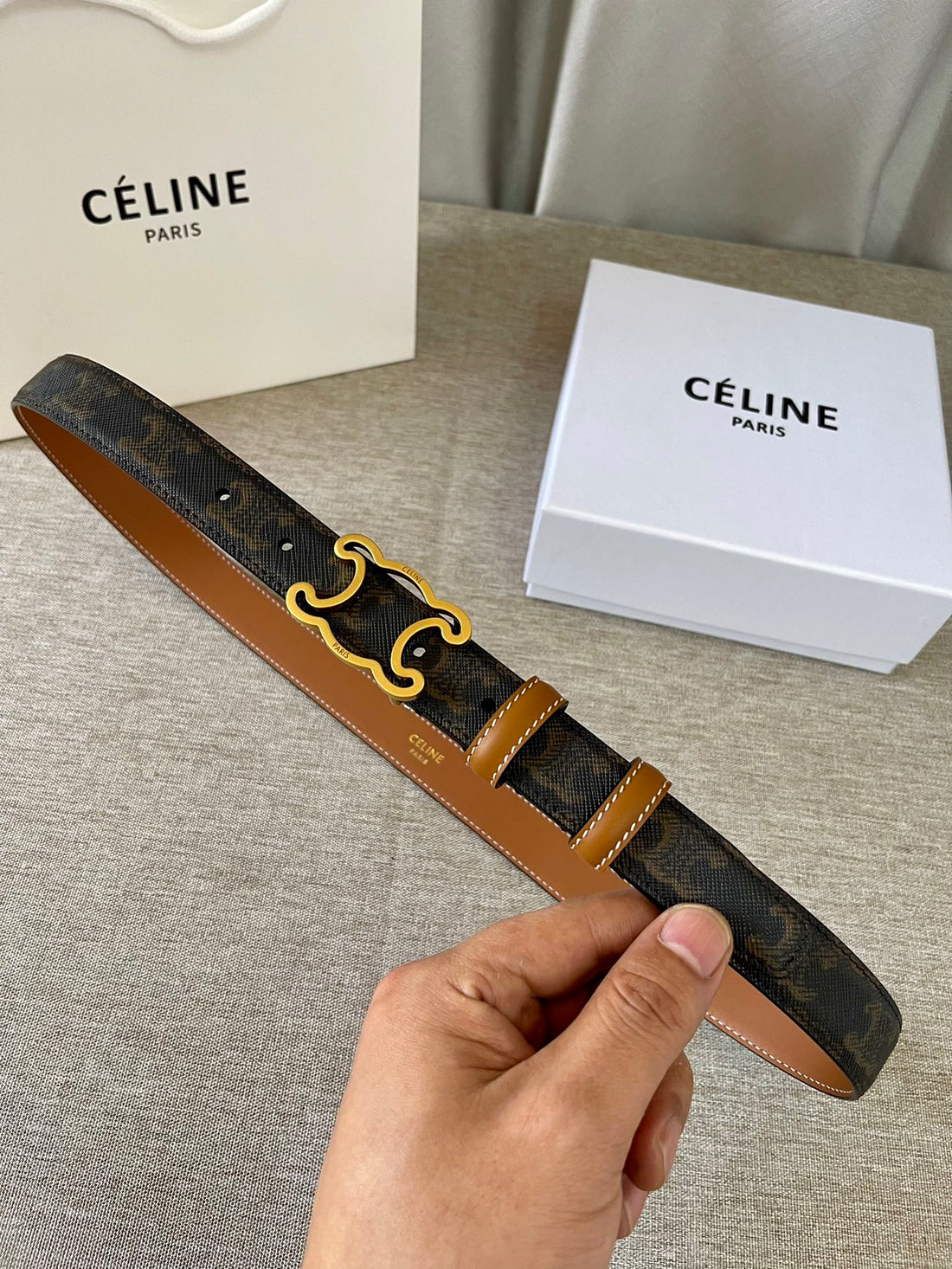 CL logo Cut-out Belt 25mm Black Tan Triomphe Canvas Ghw