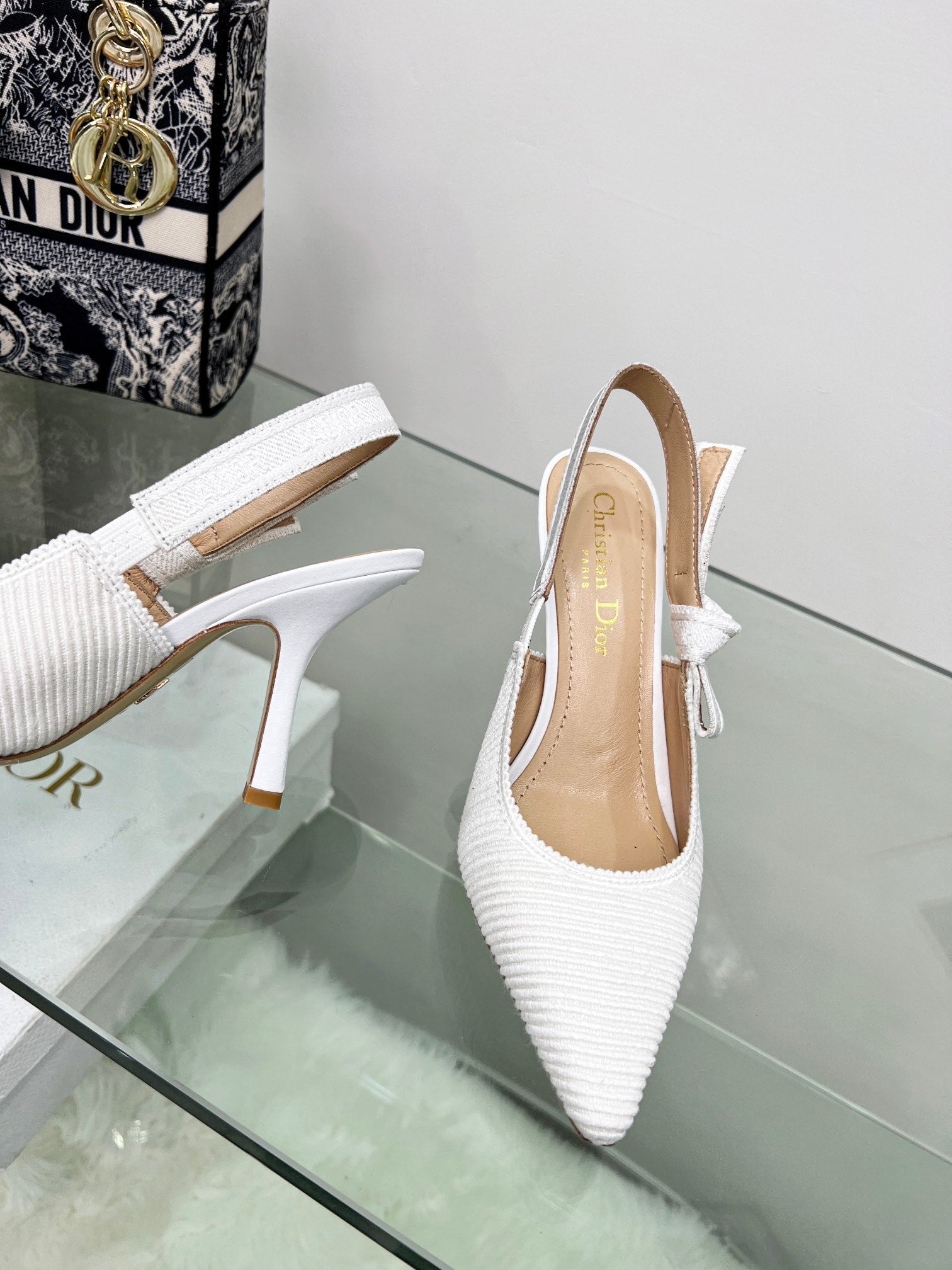 cd slingback pumps 95 white embroidered cotton