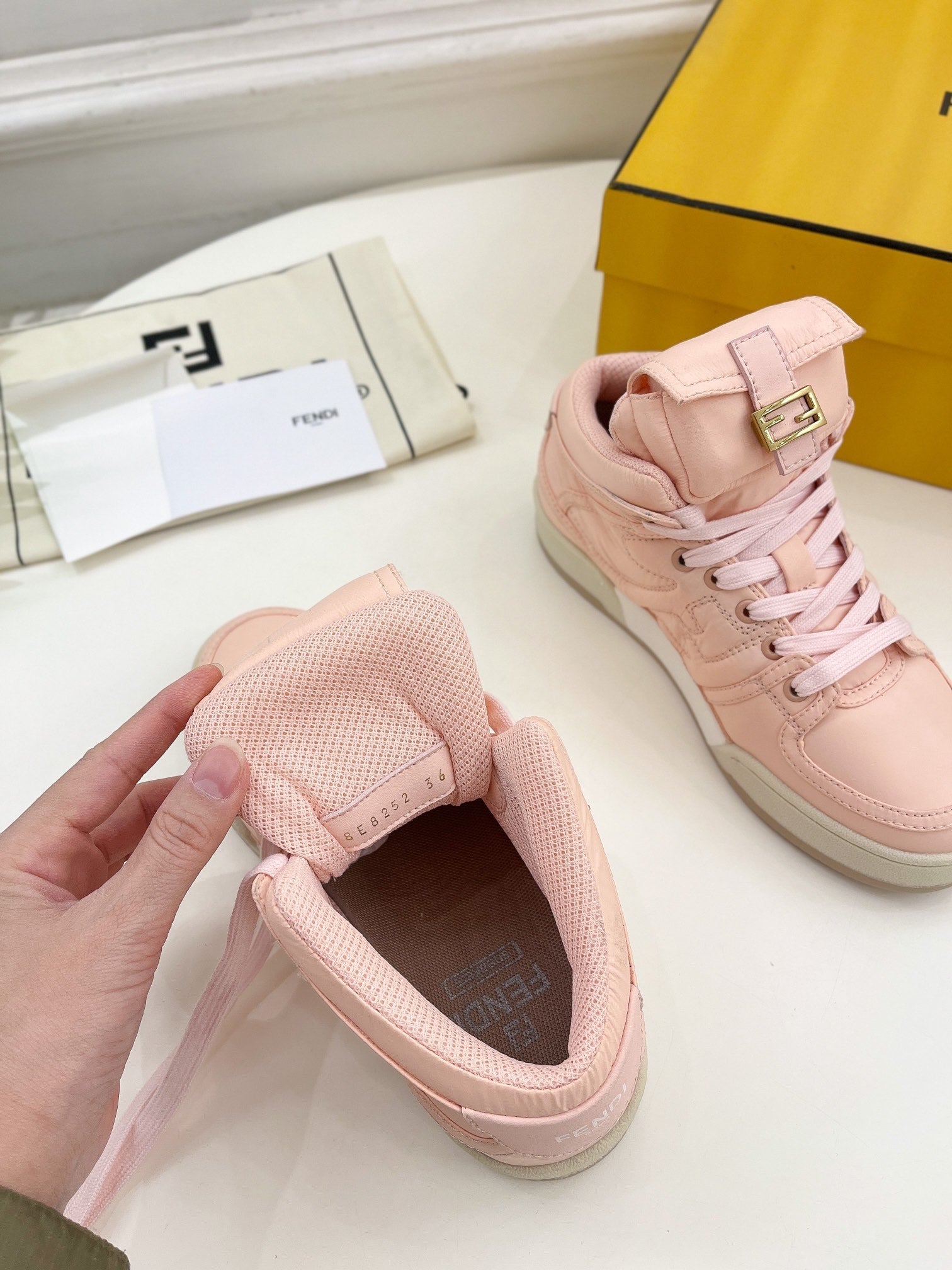 FENDI LOGO SOCK SNEAKER BOOTS IN LIGHT PINK LAMBSKIN