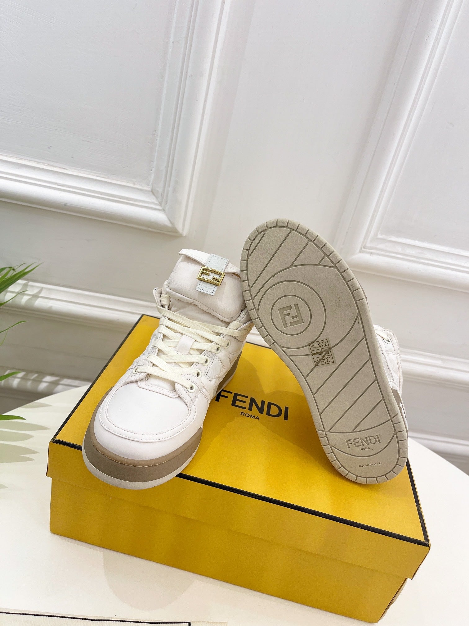 FENDI LOGO SOCK SNEAKER BOOTS IN WHITE LAMBSKIN