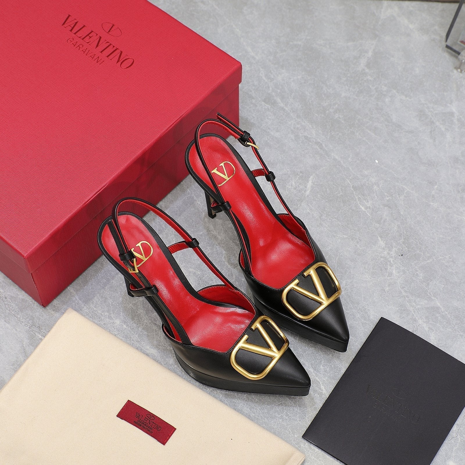 VALENTINO GARAVANI VLOGO PLATFORM SLING BACK 120 BLACK RED COWHIDE 392142