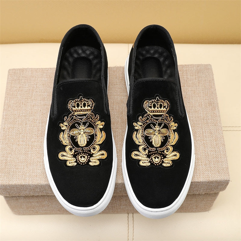 GG Men's Slip-on Loafers Black Gold Suede 545716