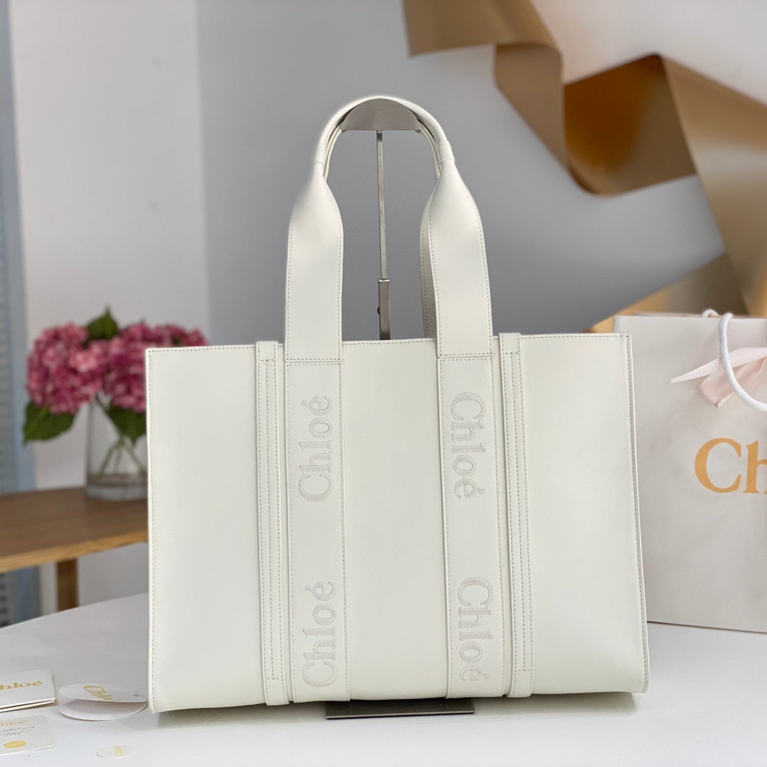 Chloé Woody tote bag white calfskin 531226