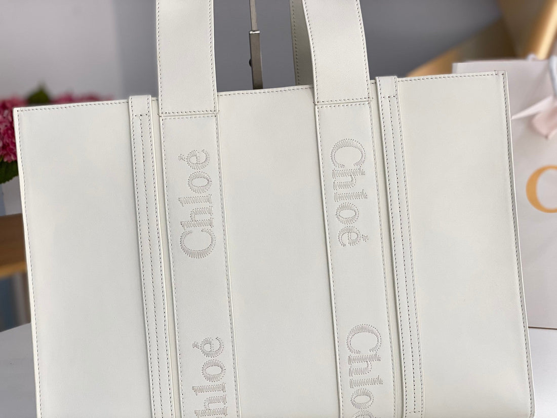 Chloé Woody tote bag white calfskin 531226