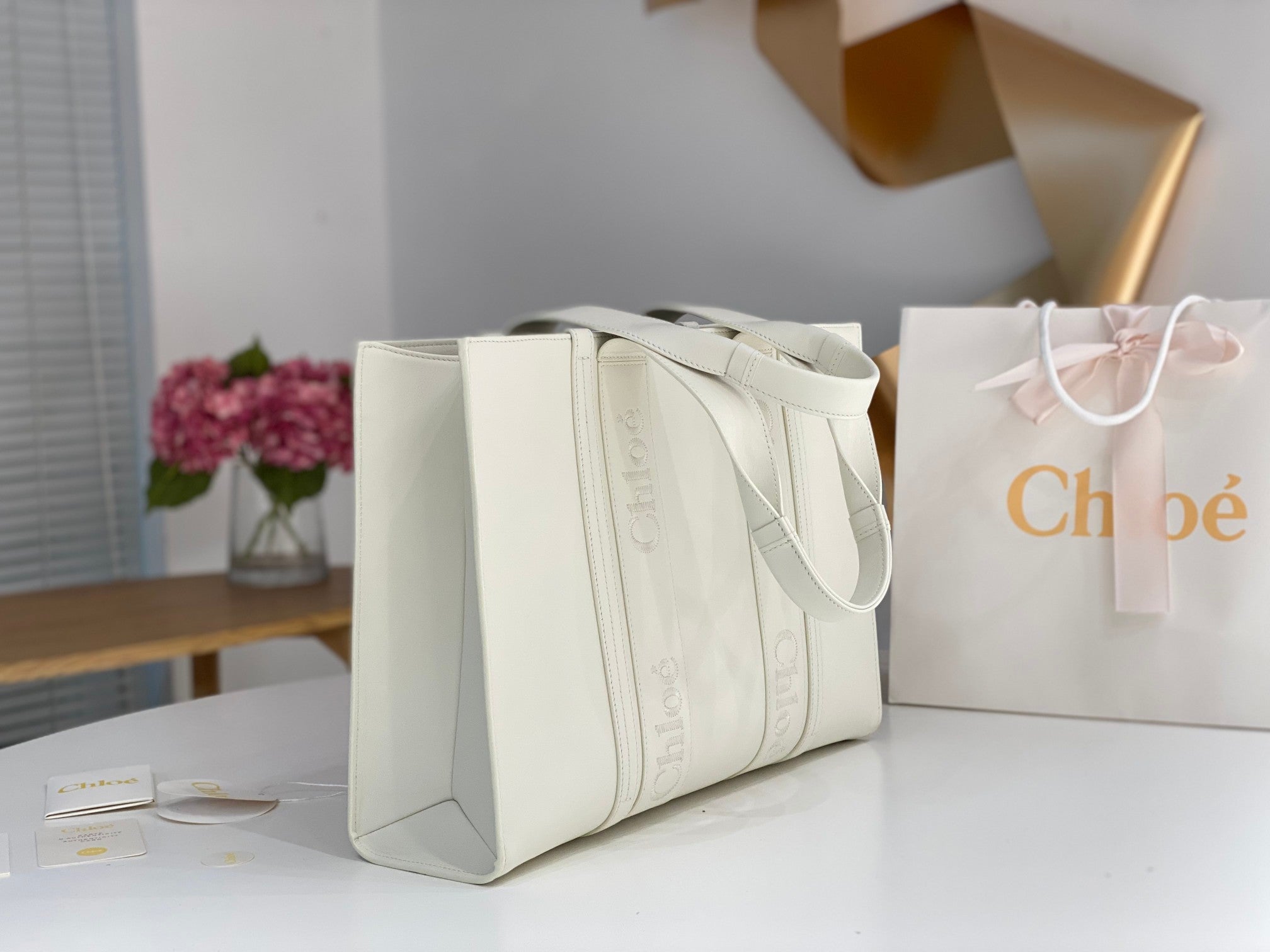 Chloé Woody tote bag white calfskin 531226