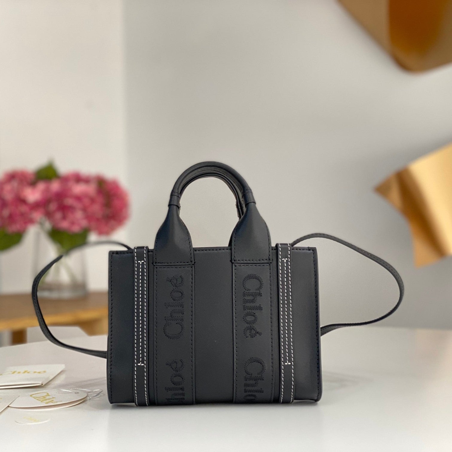 Chloé Woody small tote bag black calfskin 531235