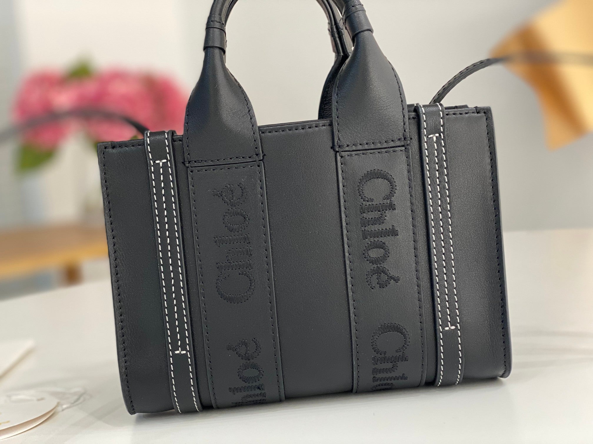 Chloé Woody small tote bag black calfskin 531235