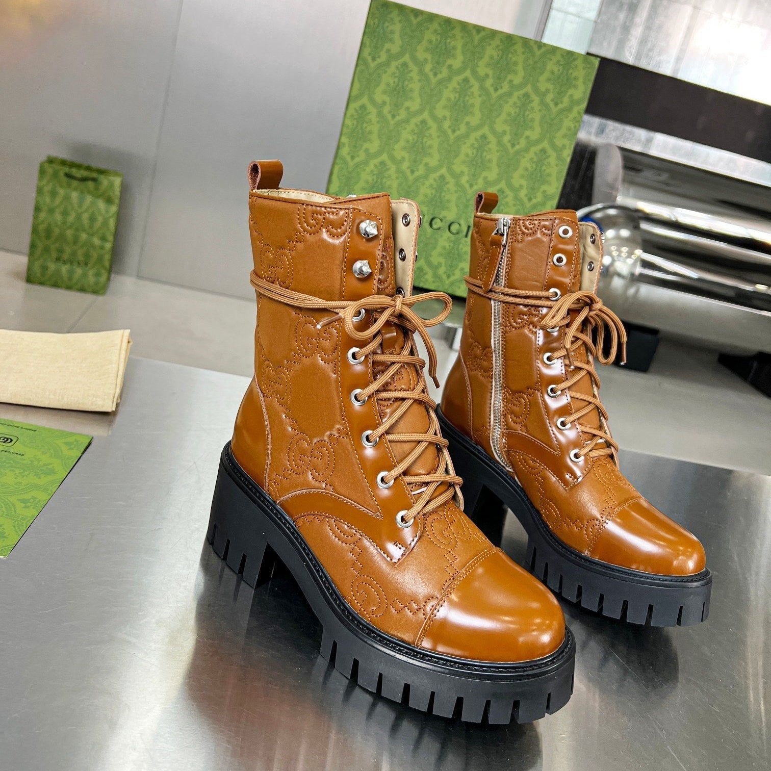 GG ankle boots camel black cowhide 397799