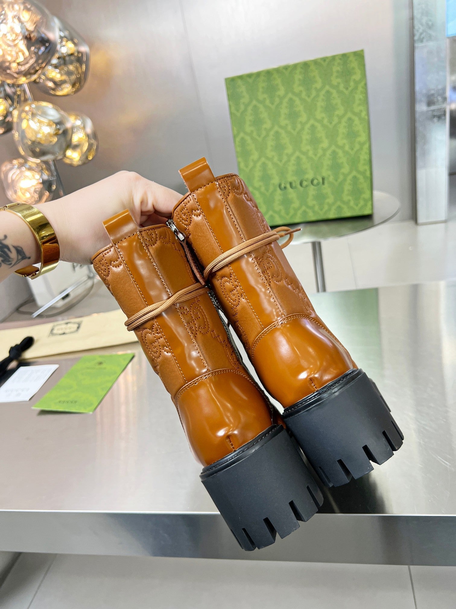 GG ankle boots camel black cowhide 397799