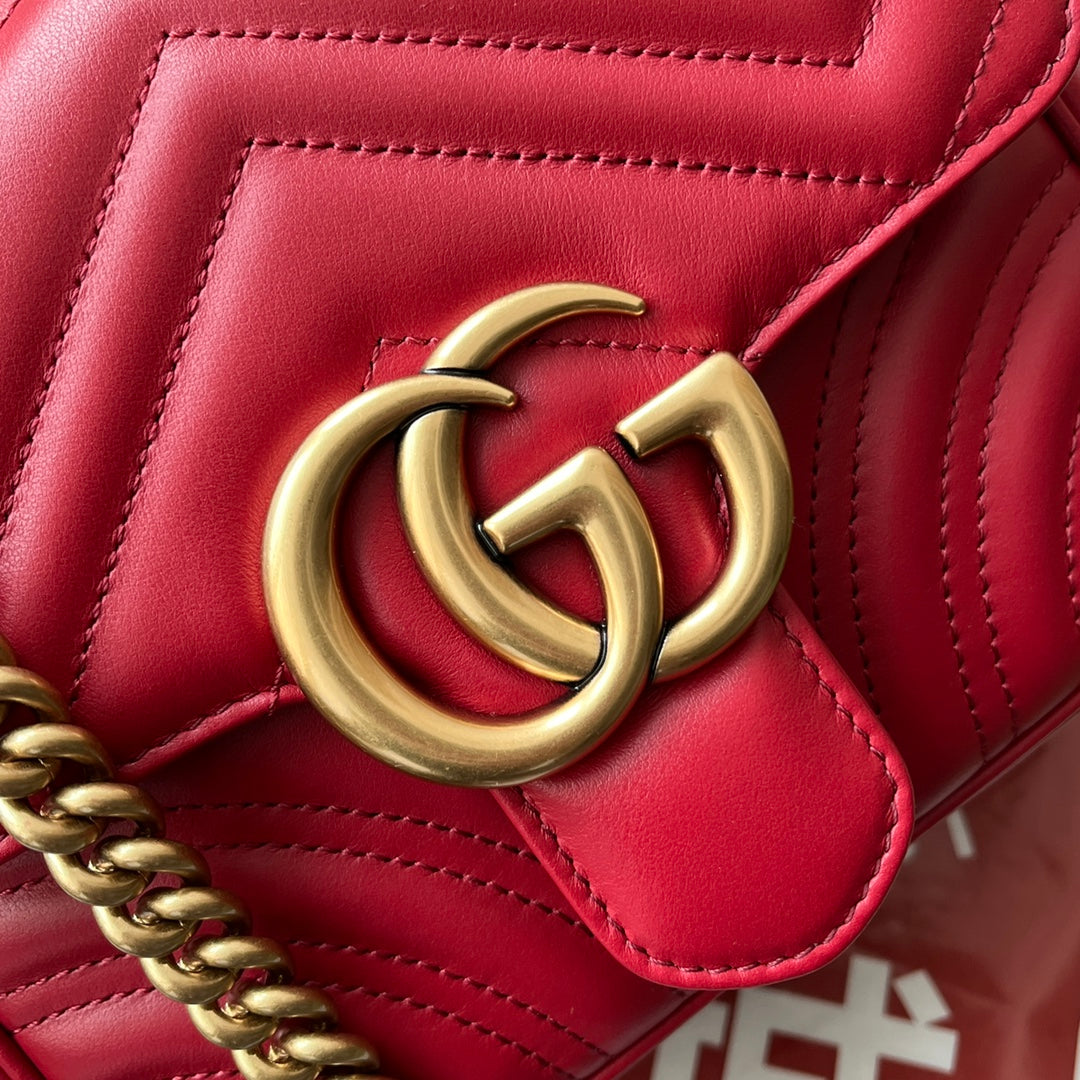 gg marmont mini 18cm red calfskin gold hardware