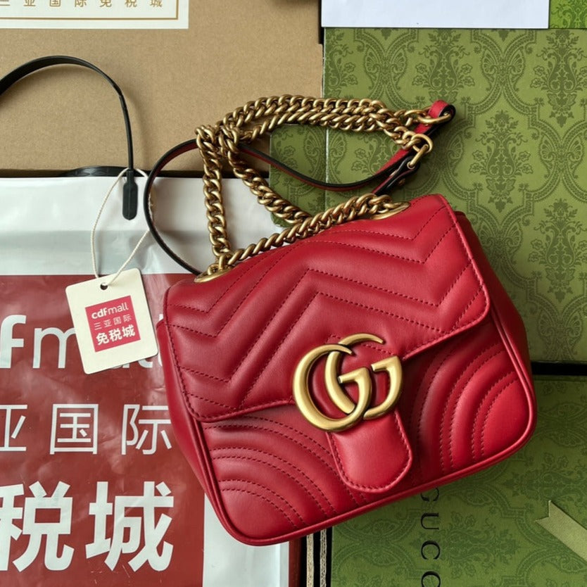 gg marmont mini 18cm red calfskin gold hardware