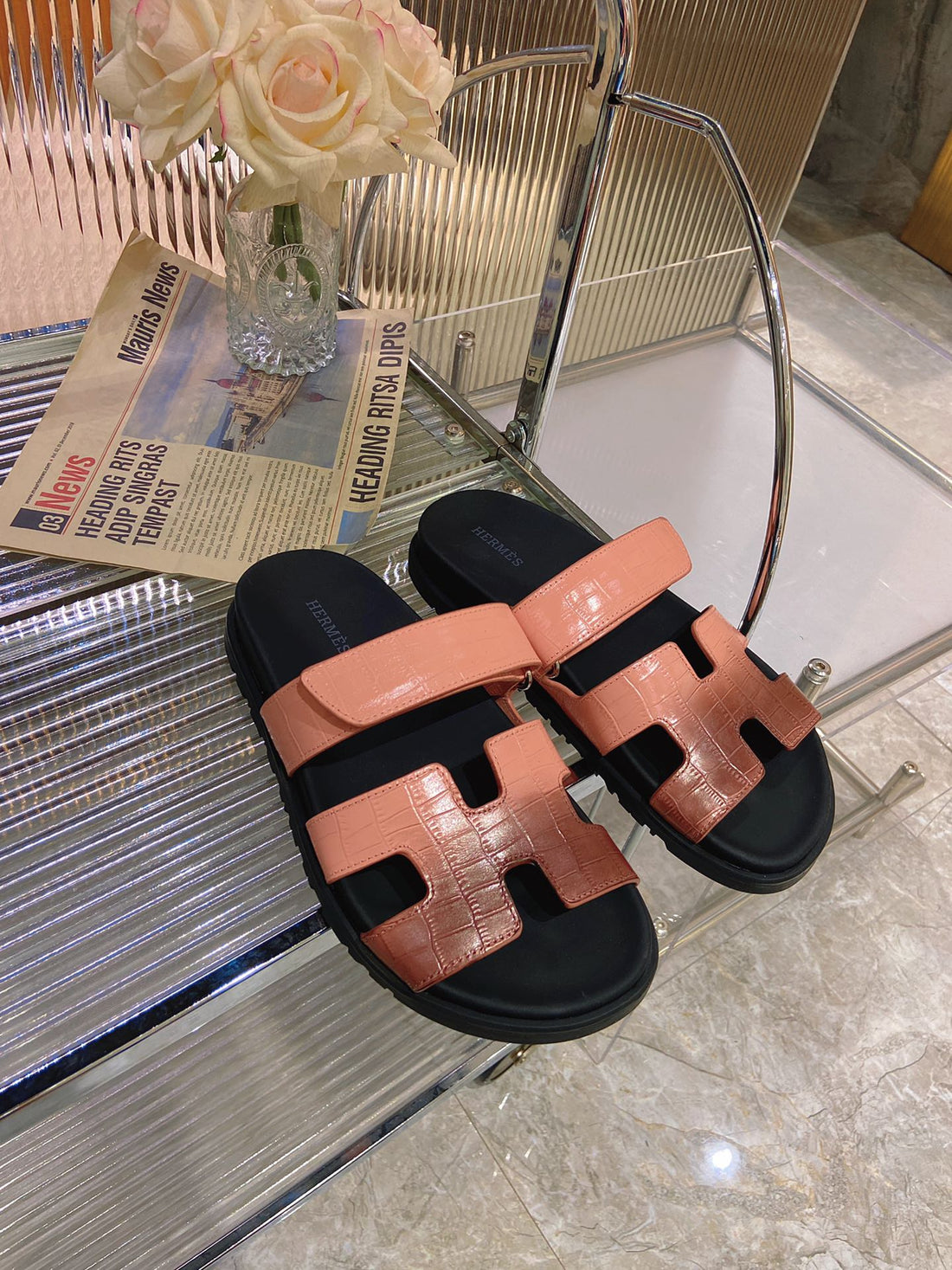 CHYPRE SANDAL OMBRE LIGHT PINK BROWN CALFSKIN