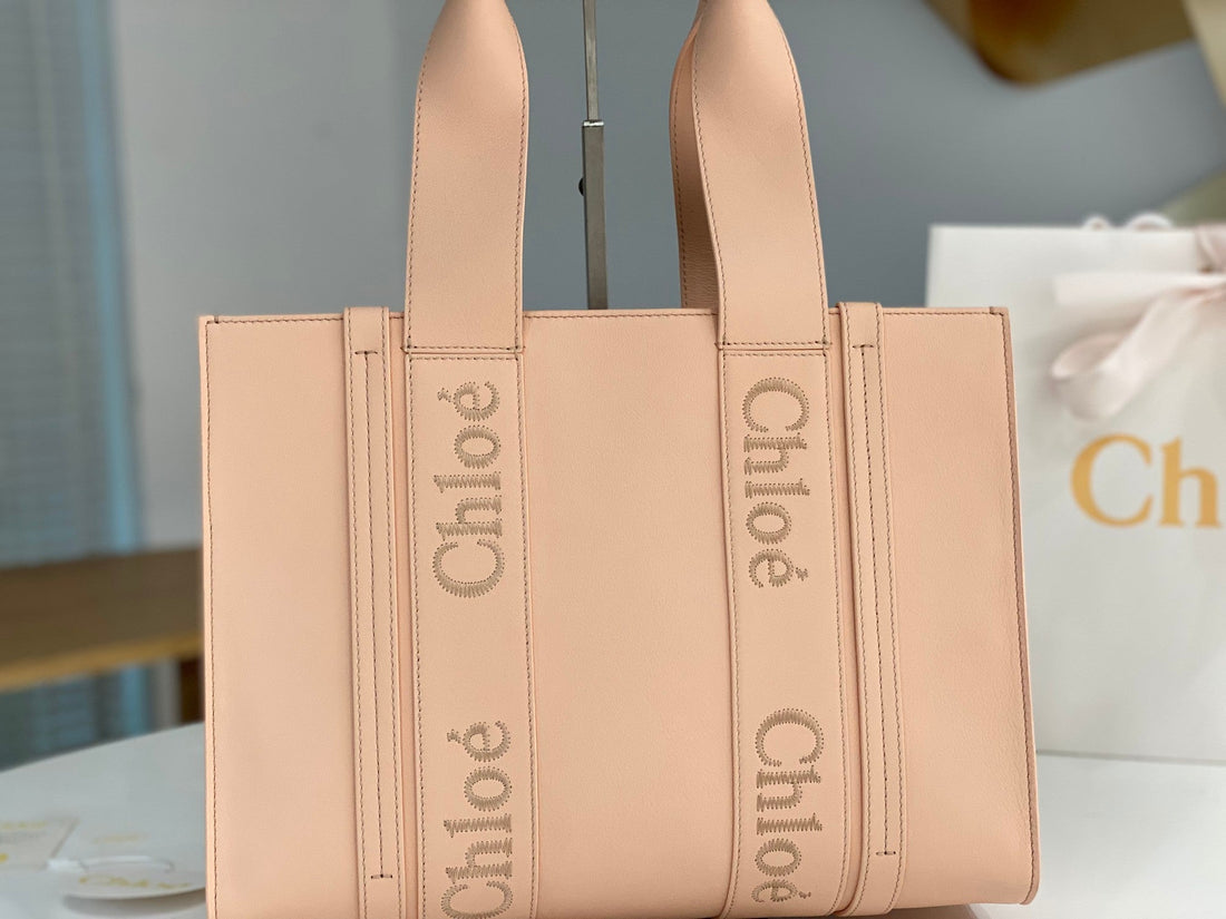 Chloé Woody tote bag pink calfskin 531241