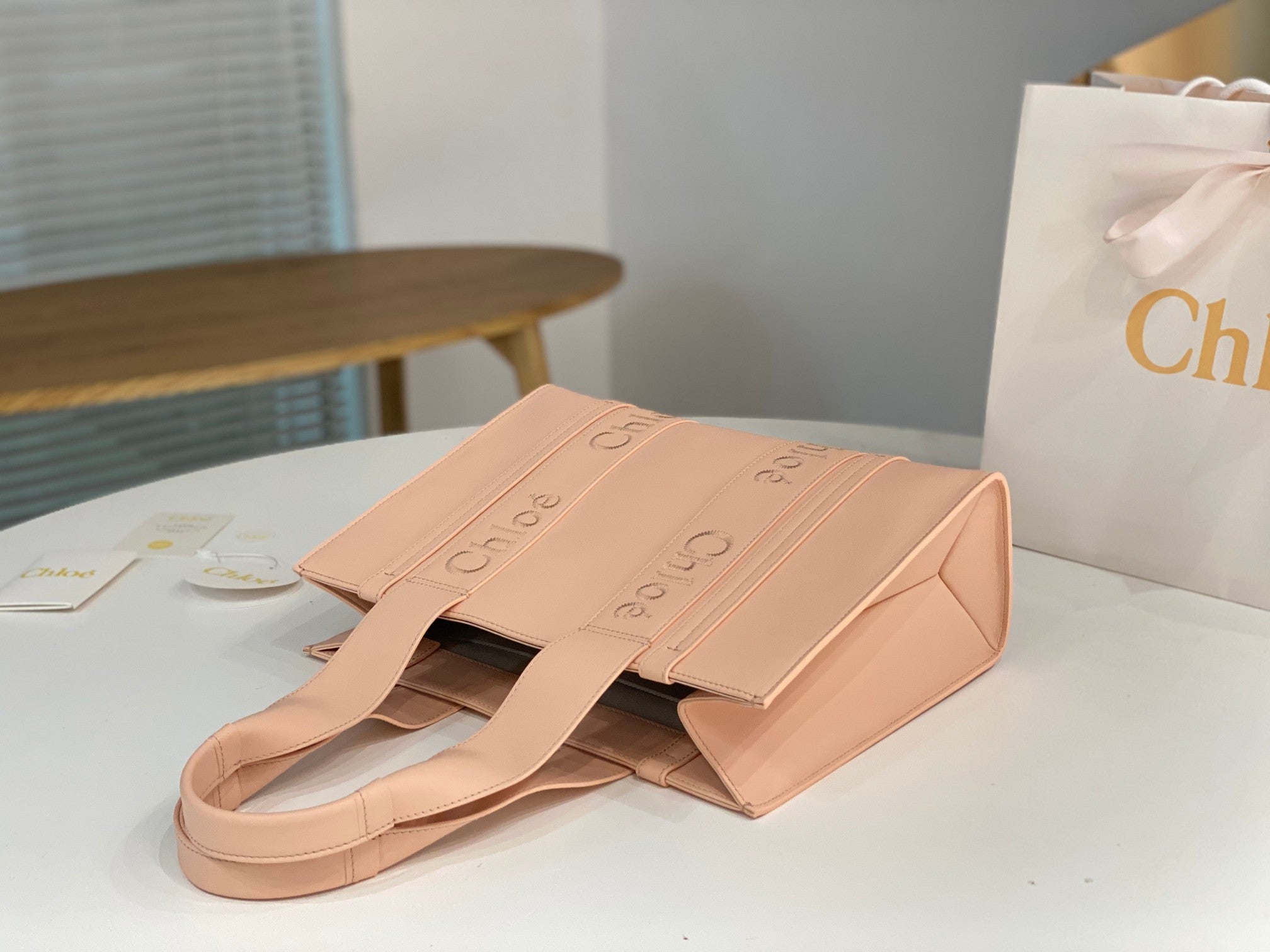 Chloé Woody tote bag pink calfskin 531241