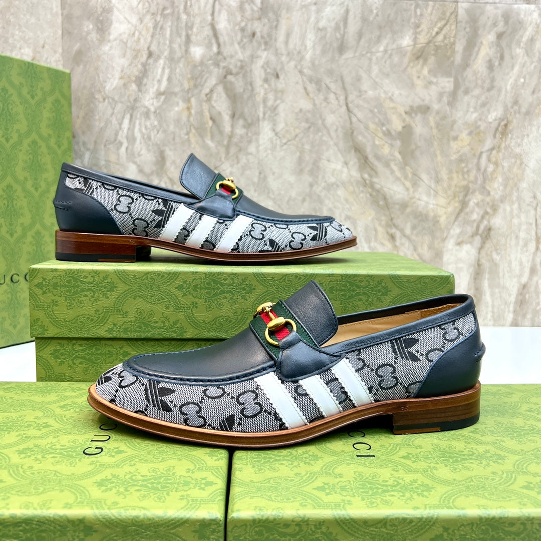 GG x Adidas Men's Loafer Black Canvas Cowhide 724879