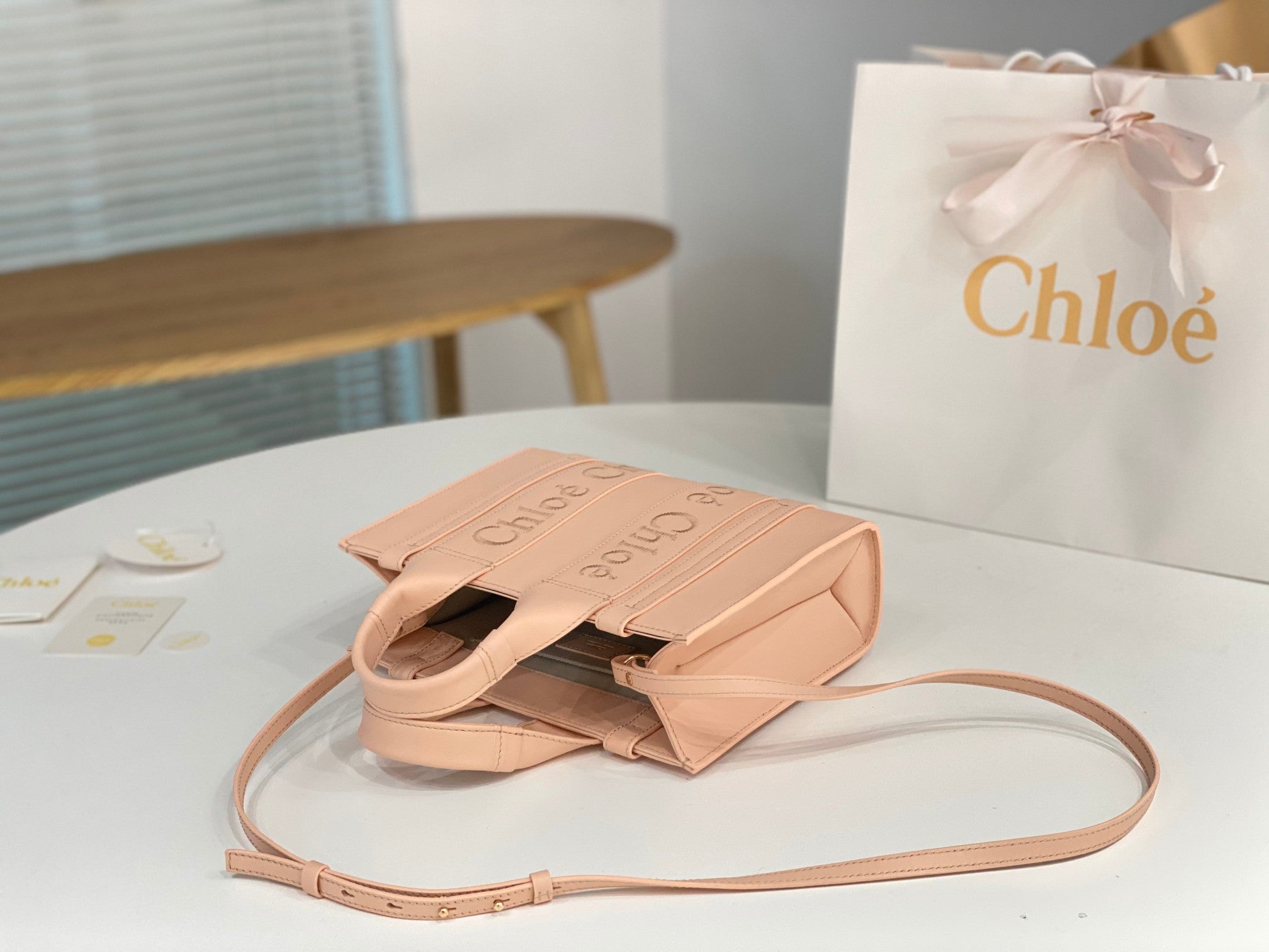 Chloé Woody small tote bag pink calfskin