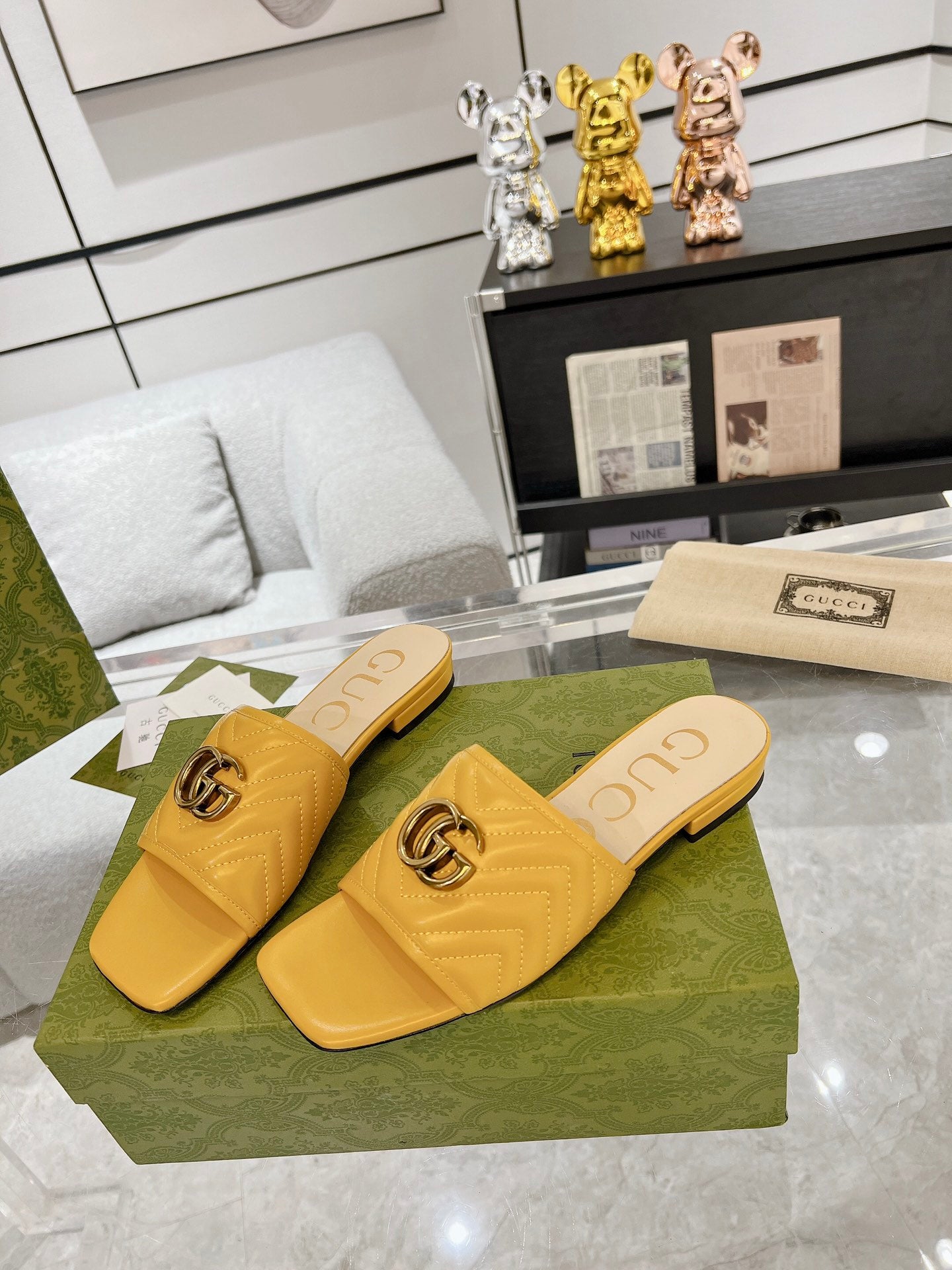 GG EXCLUSIVE SLIDE SANDAL AMBER CALFSKIN
