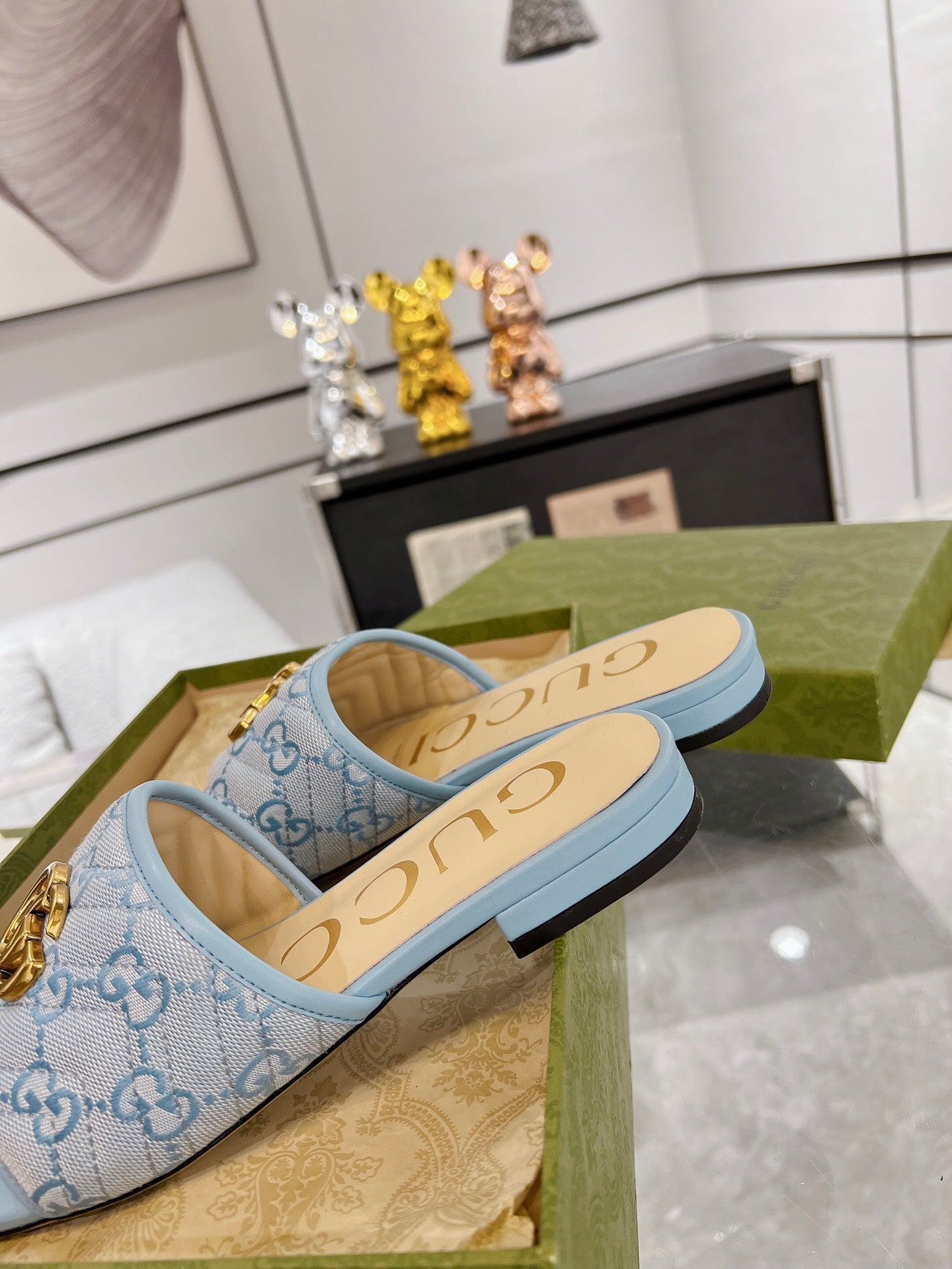 GG EXCLUSIVE SLIDE SANDAL SKY FABRIC