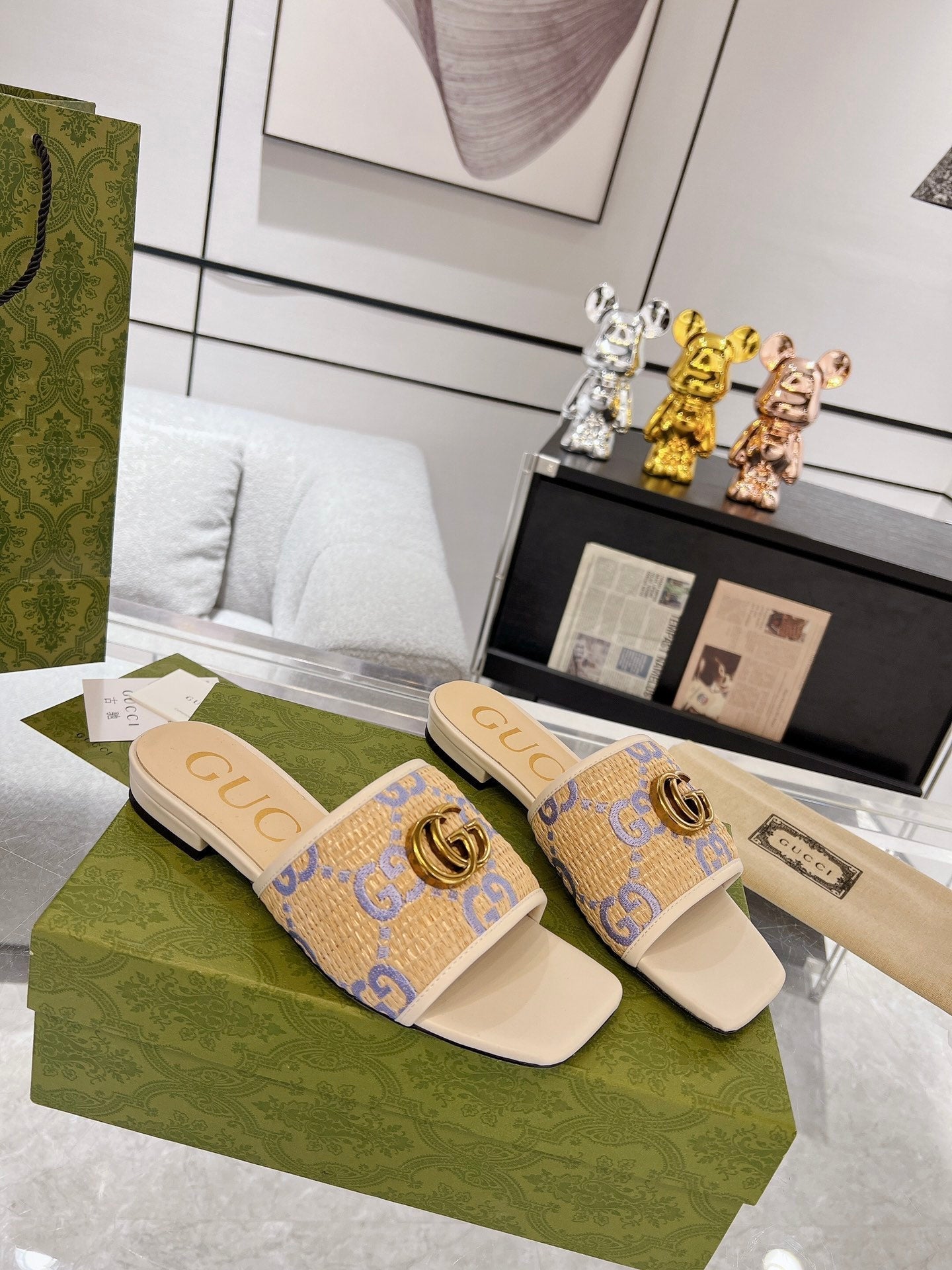 GG EXCLUSIVE SLIDE SANDAL IVORY SEDGE