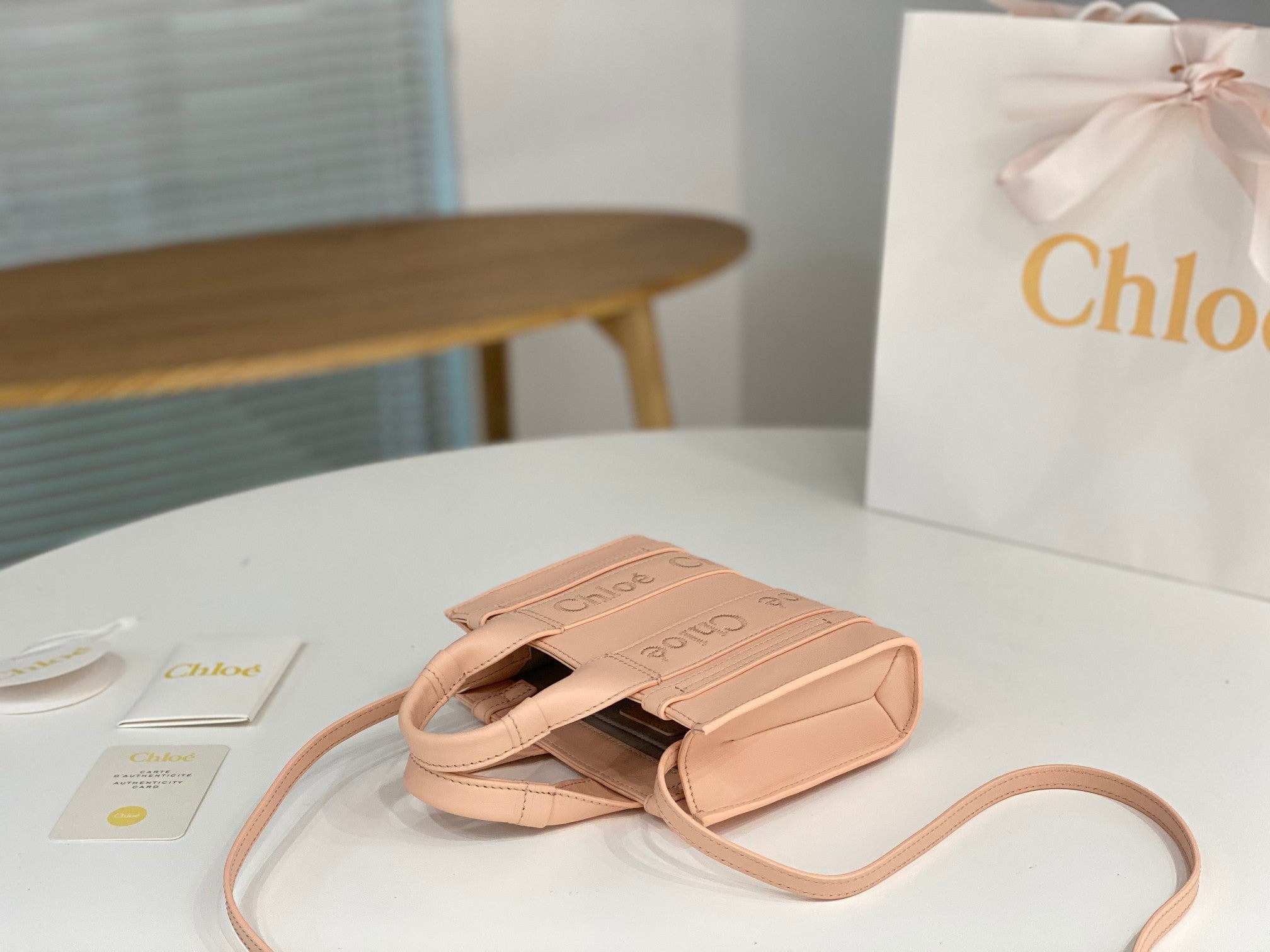 Chloé Woody mini tote bag pink calfskin