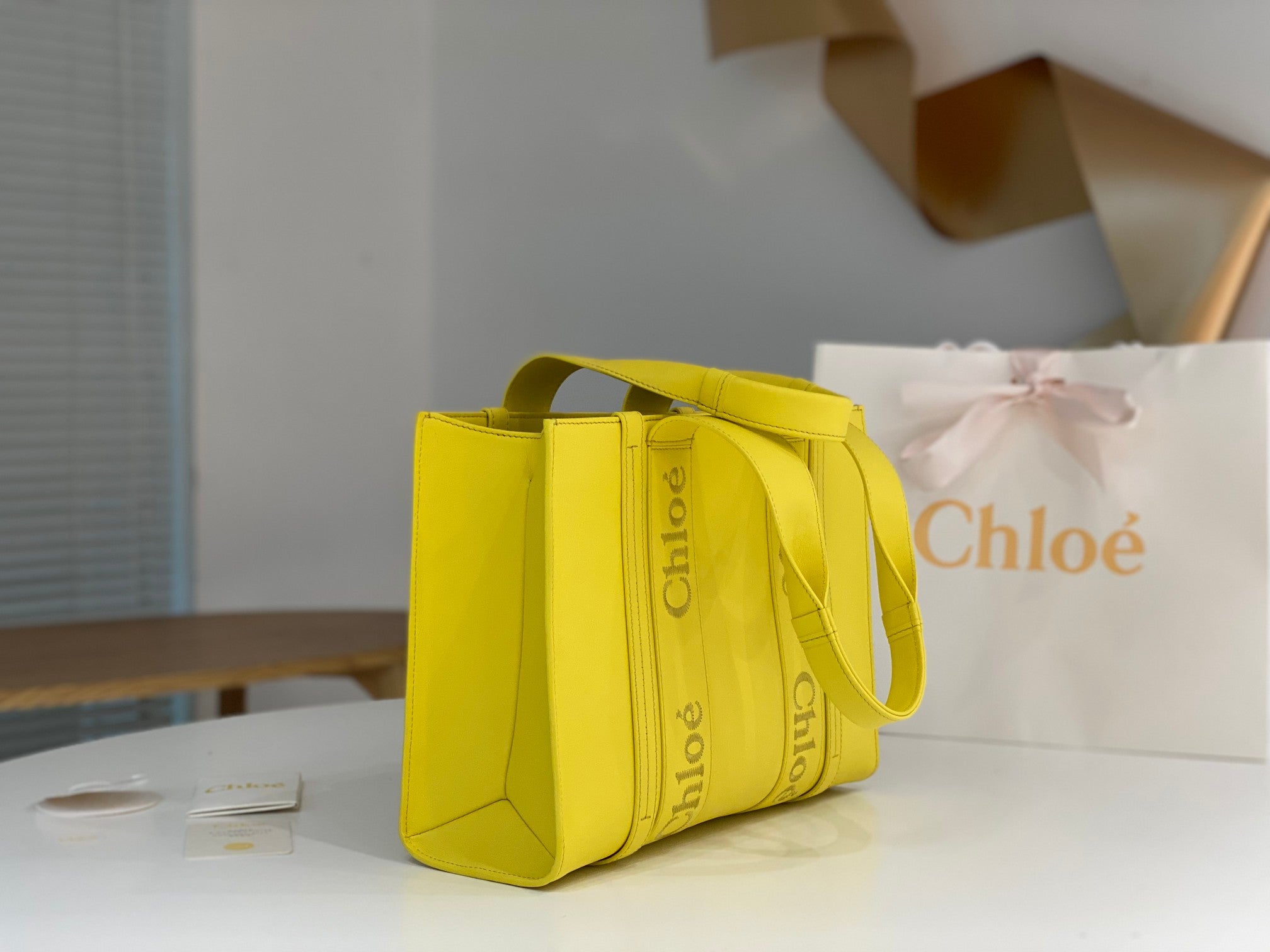 Chloé Woody tote bag yellow calfskin