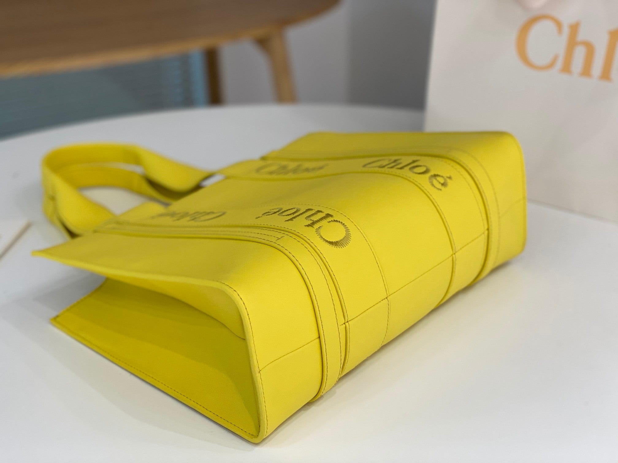 Chloé Woody tote bag yellow calfskin