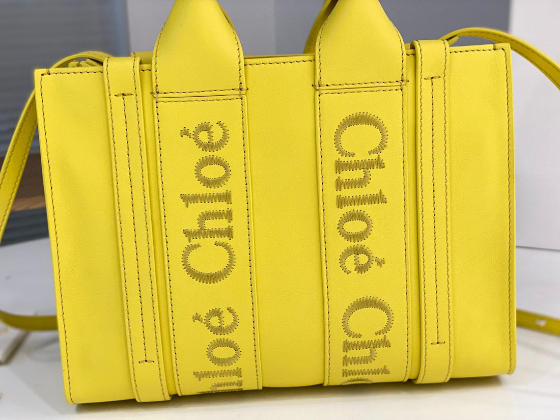 Chloé Woody small tote bag yellow calfskin