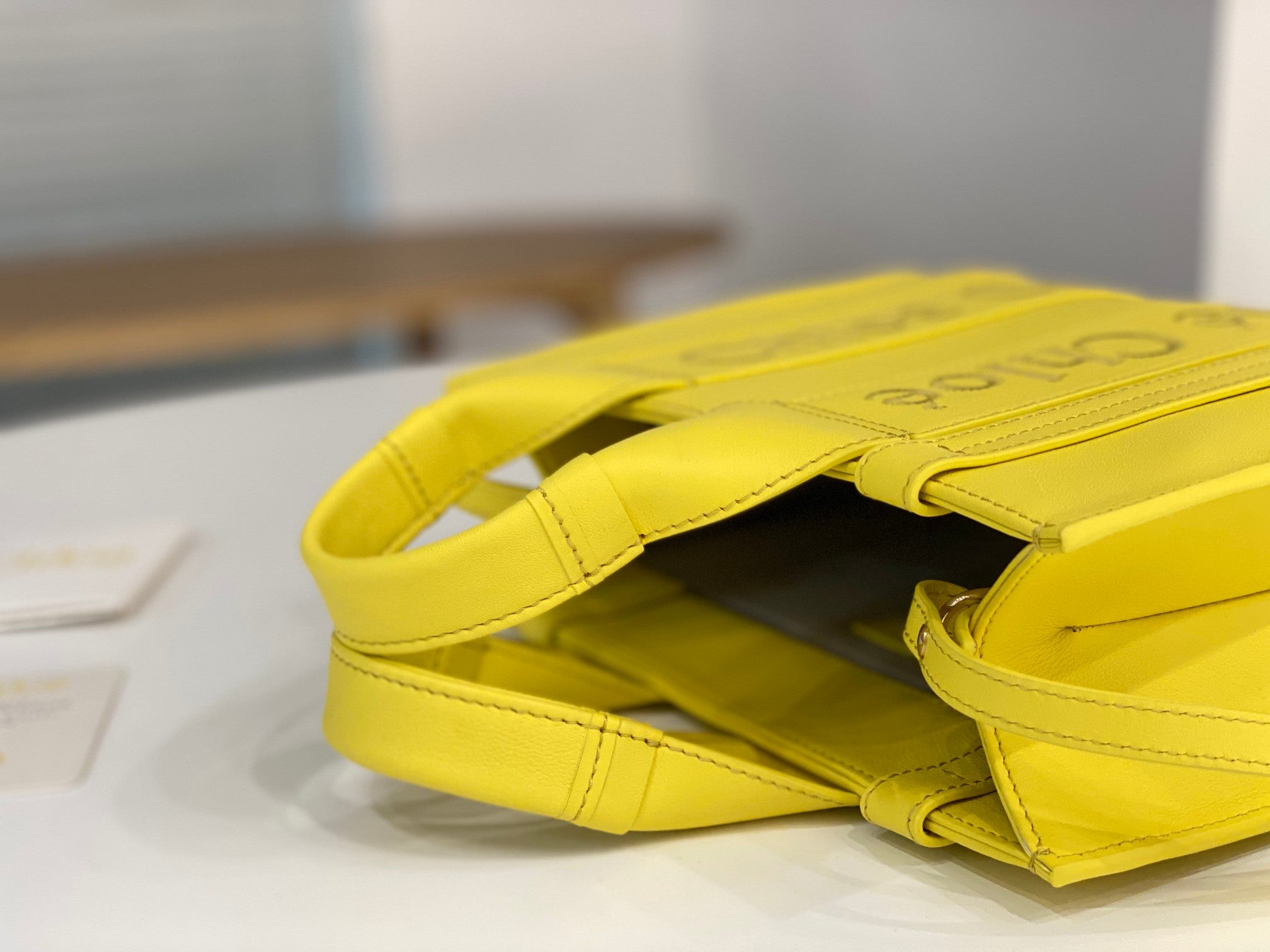 Chloé Woody small tote bag yellow calfskin