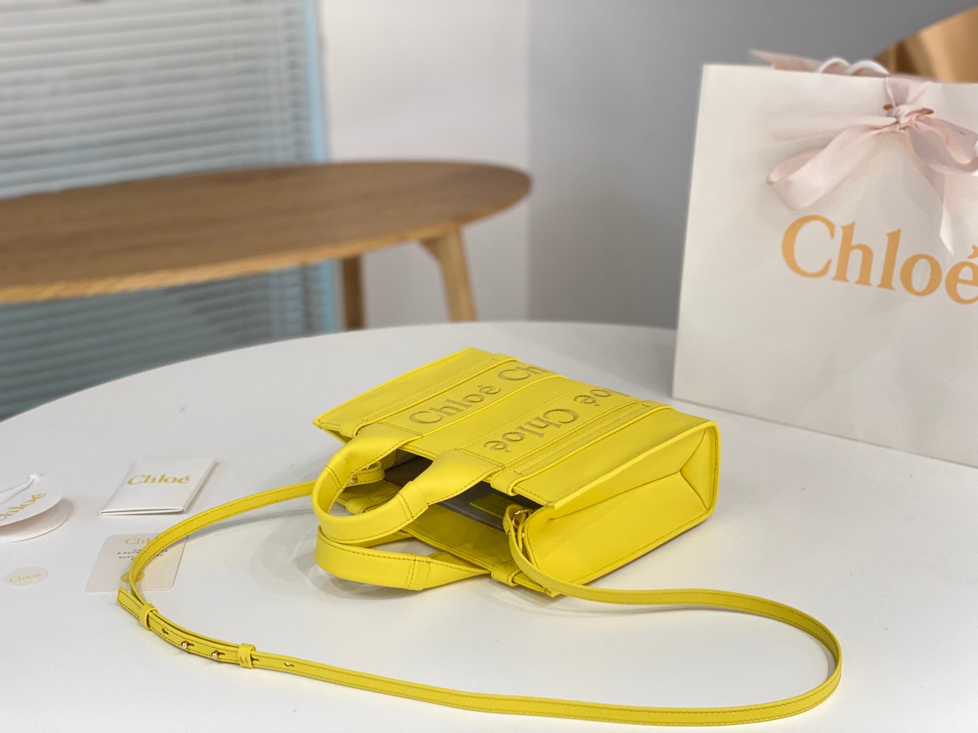 Chloé Woody small tote bag yellow calfskin