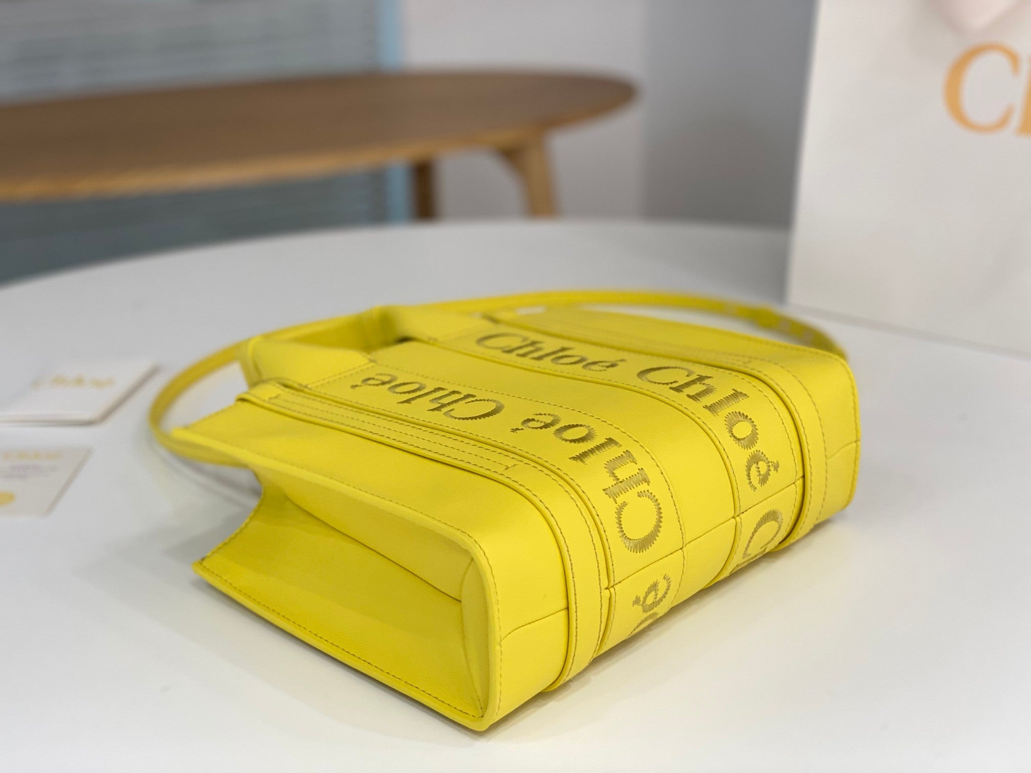 Chloé Woody small tote bag yellow calfskin