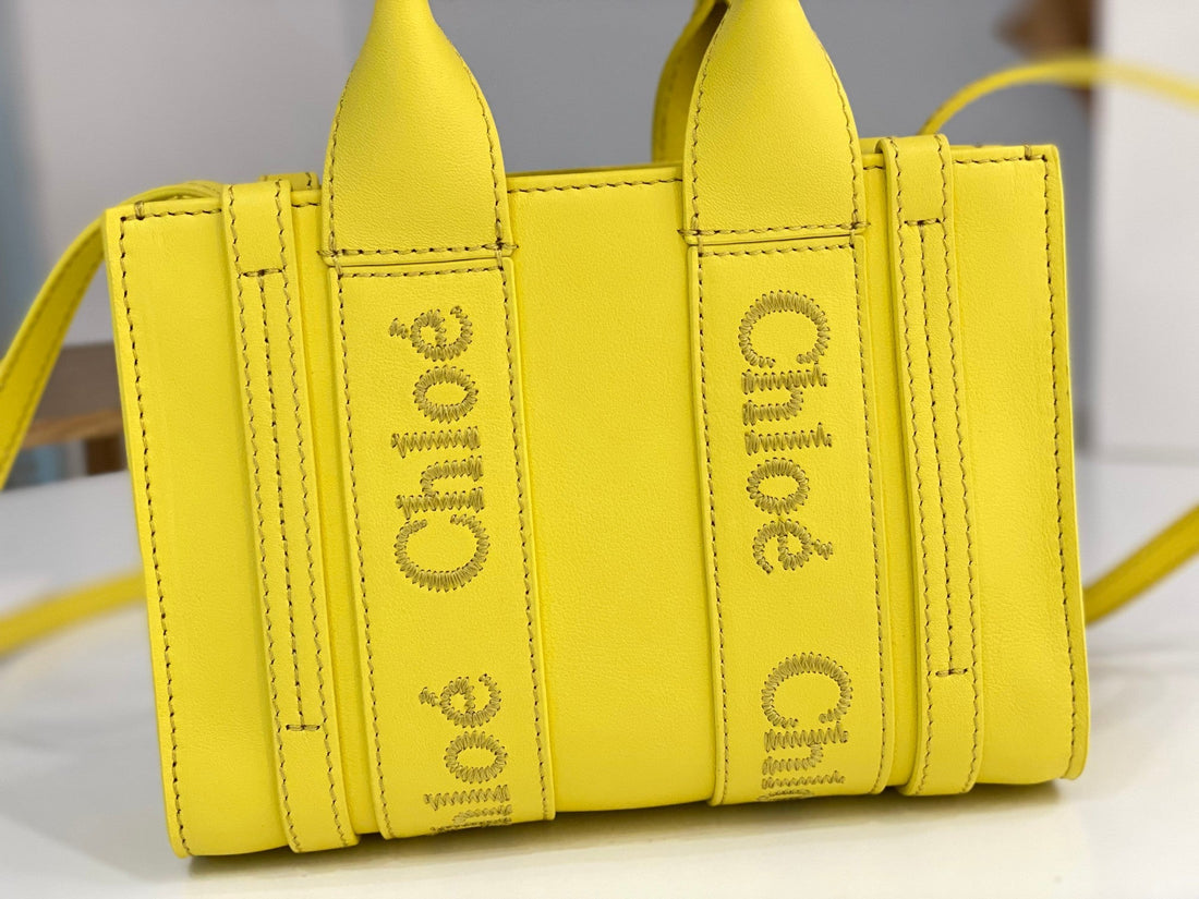 Chloé Woody mini tote bag yellow calfskin
