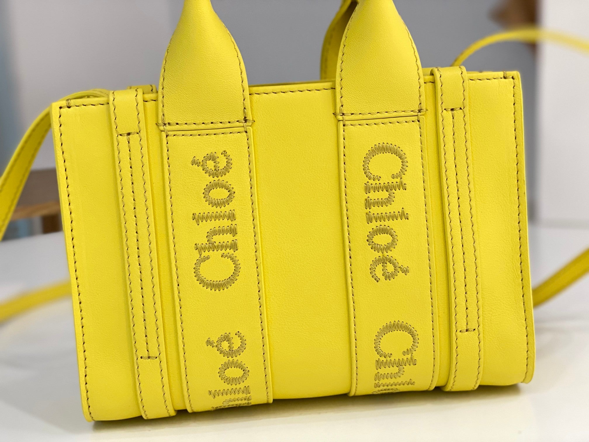 Chloé Woody mini tote bag yellow calfskin