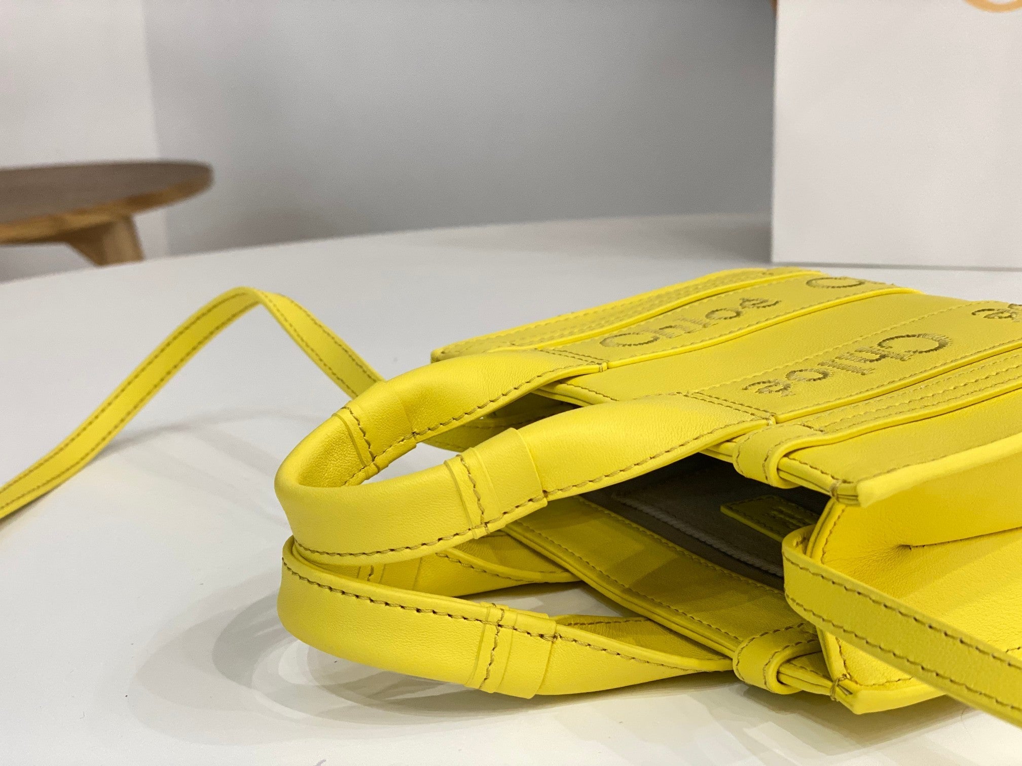 Chloé Woody mini tote bag yellow calfskin