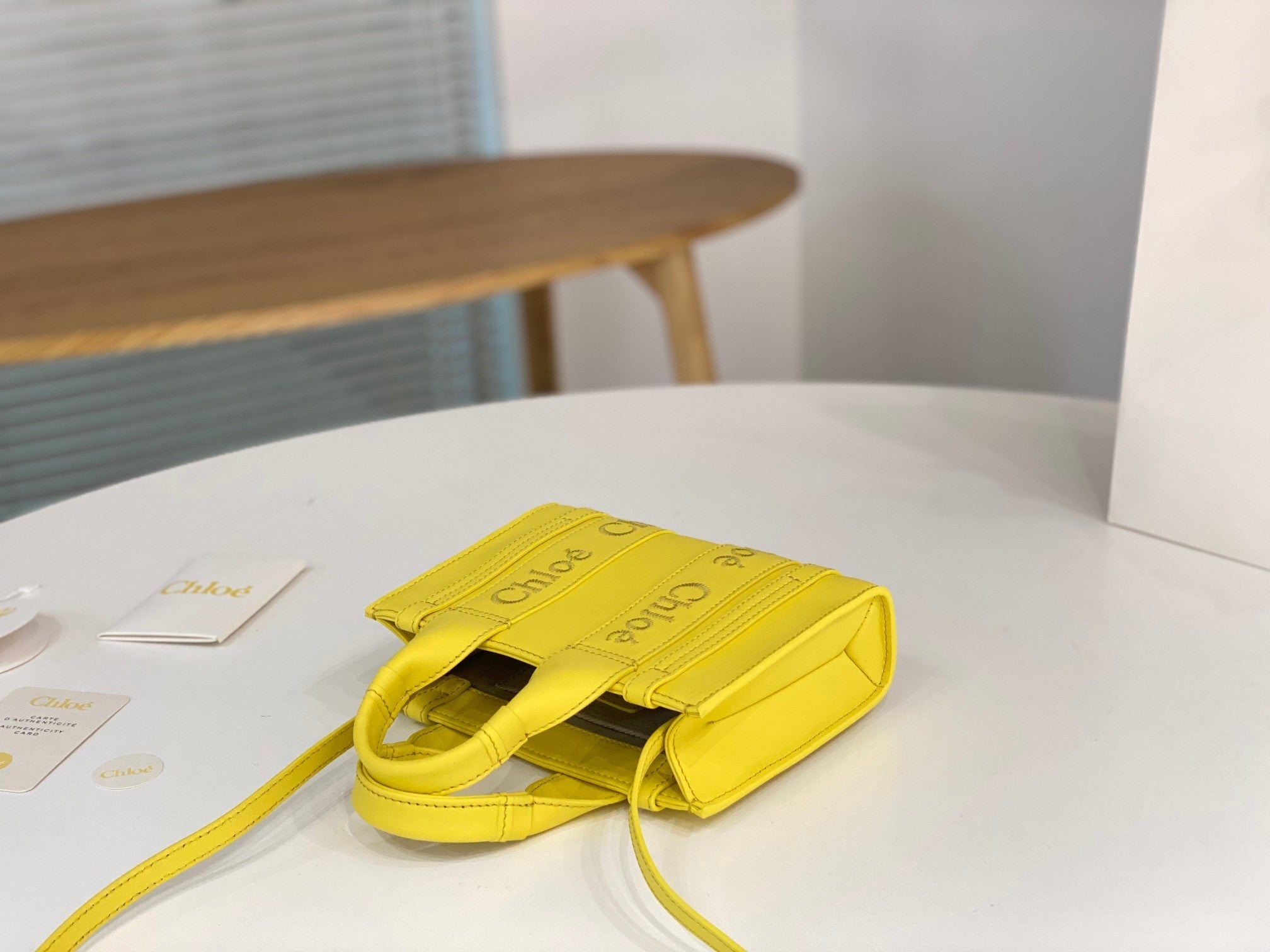 Chloé Woody mini tote bag yellow calfskin