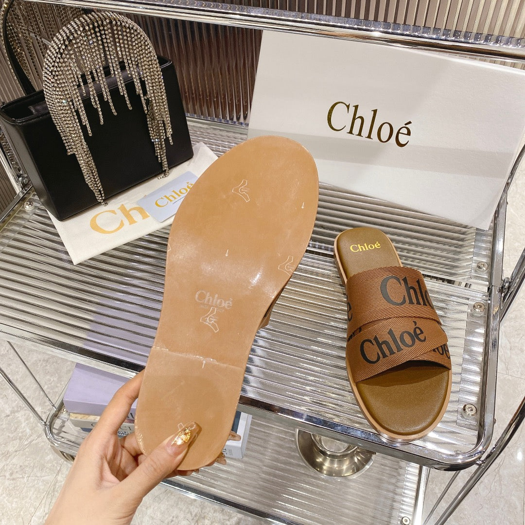 CHLOE WOODY SLIPPER IN CIDER BROWN CANVAS