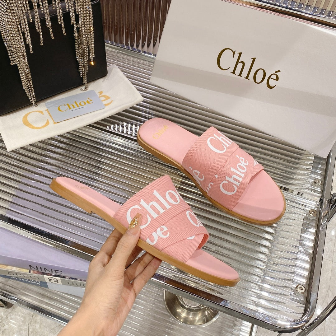 CHLOE WOODY SLIPPER IN ROSE PINK CANVAS