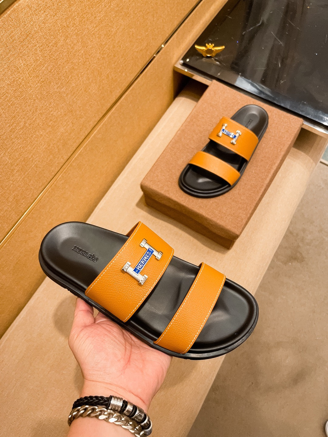 HM Men's Slide Orange Cowhide 602329